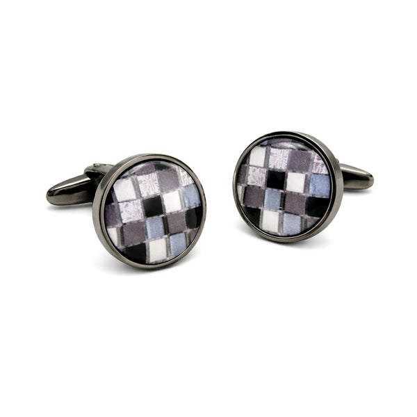 Manchetknopen Mozaïek Zwart Grijs