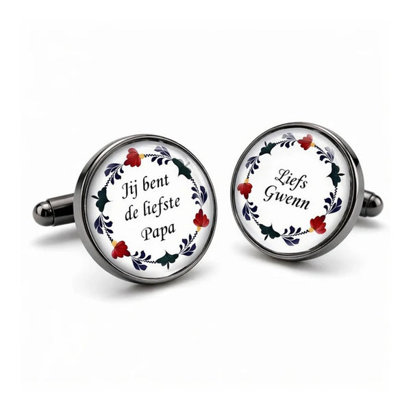 Manchetknopen Eigen tekst Boerenbont - Mechaniek vrije keuze