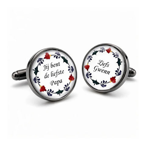 Manchetknopen Eigen tekst Boerenbont - Mechaniek vrije keuze