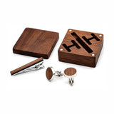 Houten bewaarbox met manchetknopen en dasspeld