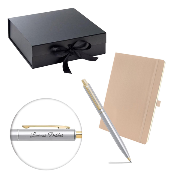 Stijlvolle giftsset - Schaeffer Pen Sentinel 325 Chroom en goud en notitieboek