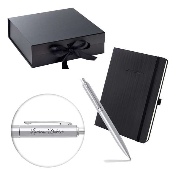 Luxe Giftset: Schaeffer Pen Sentinel Chroom met gravure en Notitieboek