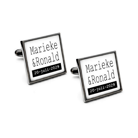 Manchetknopen Trouwen Naam & datum - Mechaniek vrije keuze