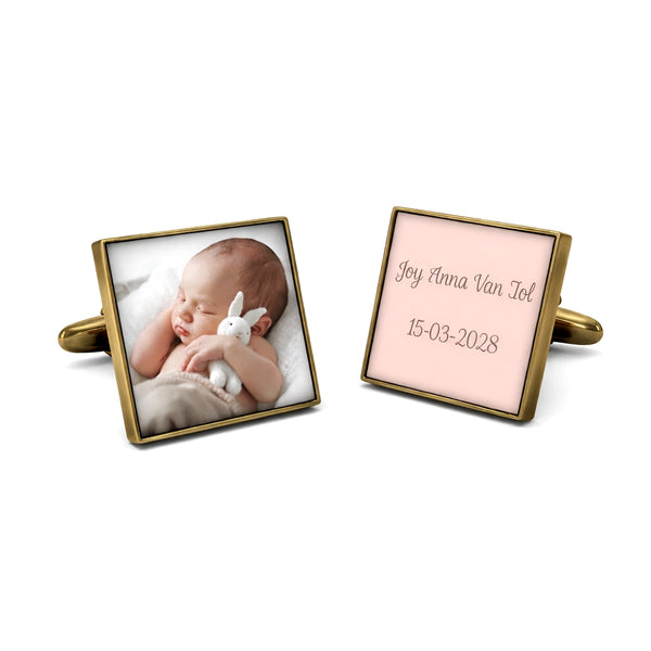 Manchetknopen eigen foto - Vierkant mechaniek donker goudkleurig