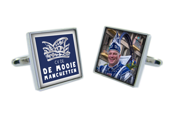 Manchetknopen Vierkant met Carnavalslogo of Foto | Zilverkleurig