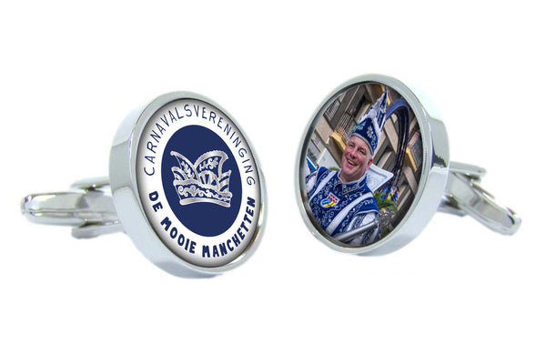 Manchetknopen Rond met Carnavalslogo of Foto | Zilverkleurig
