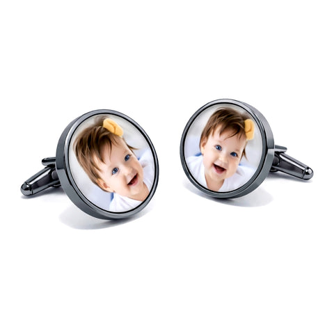 Manchetknopen met uw eigen Foto - Rond antraciet