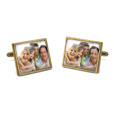 Tijdelijk niet leverbaar - Manchetknopen met uw eigen Foto - Rechthoek donker goudkleurig