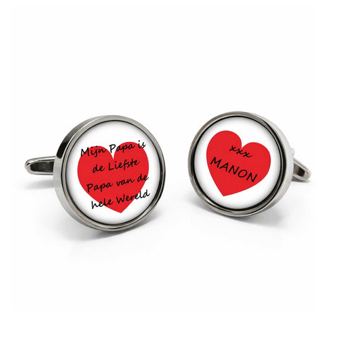 Manchetknopen eigen tekst Hart - Kleur van het mechanieken naar keuze