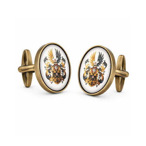 Tijdelijk niet leverbaar - Manchetknopen Ovaal met uw eigen Familiewapen - Donker Goud