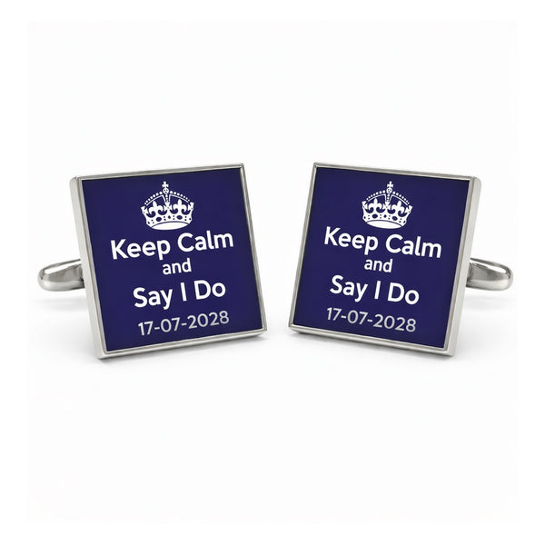 Manchetknopen Eigen tekst 'Keep Calm' - Kleur mechaniek vrije keuze