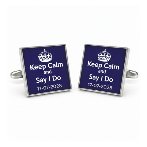 Manchetknopen Eigen tekst 'Keep Calm' - Kleur mechaniek vrije keuze