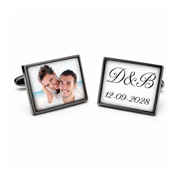 Tijdelijk niet leverbaar - Manchetknopen eigen foto en tekst - Rechthoek antraciet