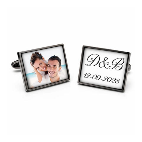 Tijdelijk niet leverbaar - Manchetknopen eigen foto en tekst - Rechthoek antraciet