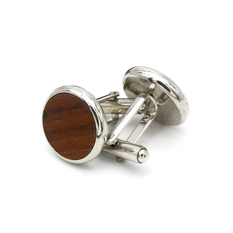 Ronde Manchetknopen met Houten Inlay – Zilverkleurig 15 mm