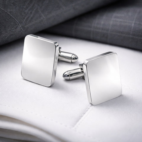 Manchetknopen Rechthoek Glans afgeronde hoeken met Familiewapengravure - Zilverkleurig