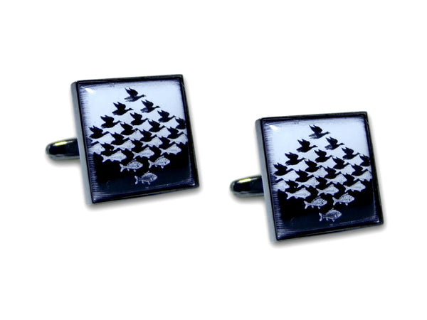 Kunst Manchetknopen Escher - Lucht en Water - Antraciet Mechaniek