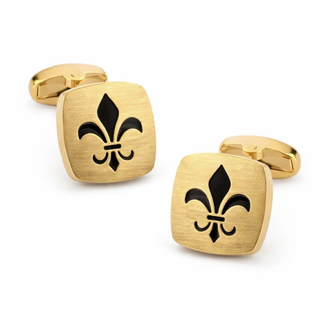 Manchetknopen Fleur-de-Lys Goudkleurig mat met zwart