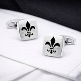 Manchetknopen Fleur-de-Lys Zilverkleurig mat met zwart