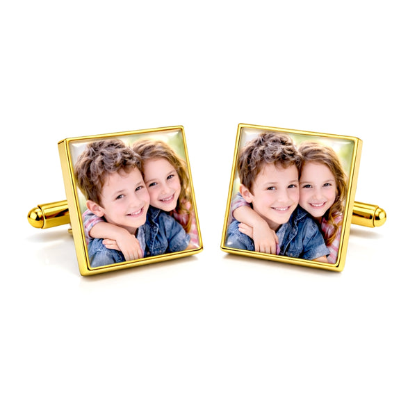 Manchetknopen met uw eigen Foto - Vierkant Goudkleurig