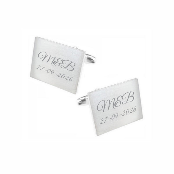Zilveren Manchetknopen Rechthoek met Datum en Lettergravure - Sterling Zilver