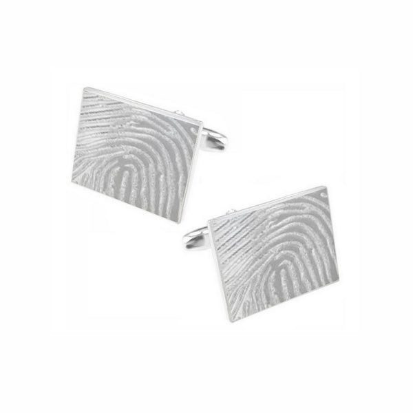 Zilveren Manchetknopen Rechthoek met Vingerafdrukgravure- Sterling Zilver