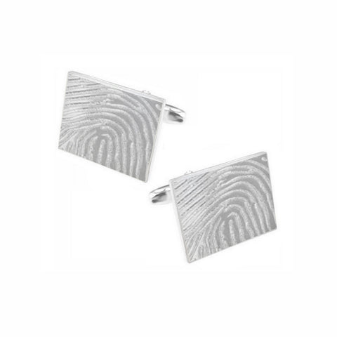 Zilveren Manchetknopen Rechthoek met Vingerafdrukgravure- Sterling Zilver