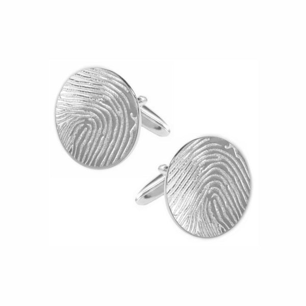 Zilveren Manchetknopen Rond met Vingerafdrukgravure - Sterling Zilver