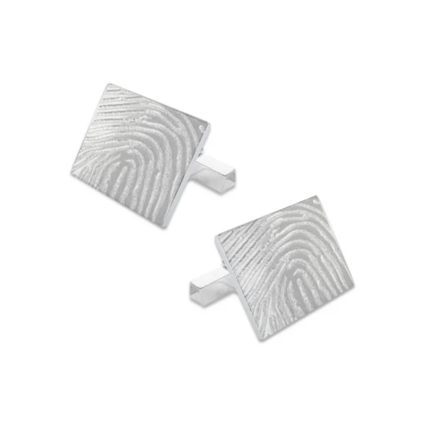 Zilveren Manchetknopen Rechthoek met Vingerafdrukgravure- Sterling Zilver