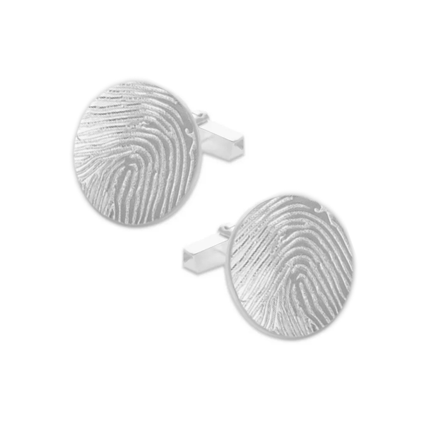 Zilveren Manchetknopen Rond met Vingerafdrukgravure - Sterling Zilver