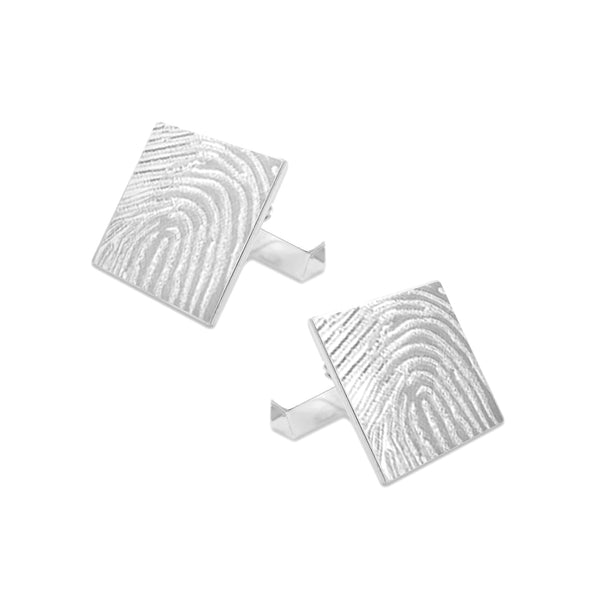 Zilveren Manchetknopen Vierkant met Vingerafdrukgravure- Sterling Zilver