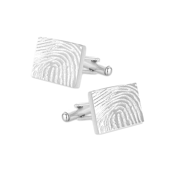 Manchetknopen Rechthoek Glans met Vingerafdrukgravure- Zilverkleurig