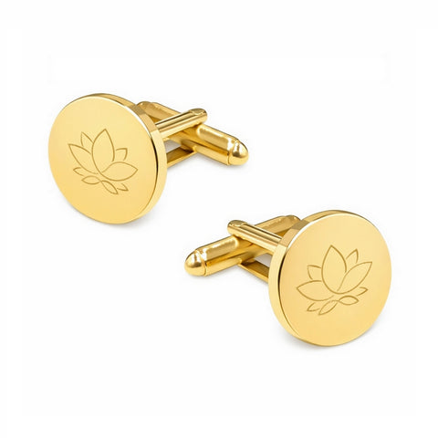Manchetknopen Rond Glans met Logogravure - Goudkleurig -