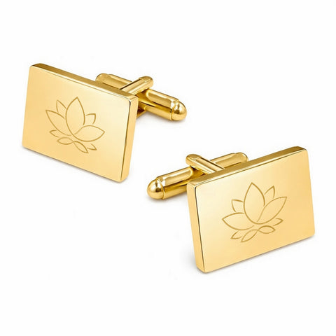 Manchetknopen Rechthoek Glans met Logogravure - Goudkleurig