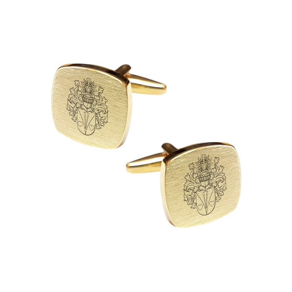 Manchetknopen Vierkant Mat afgeronde hoeken met uw Familiewapen gravure - Goudkleurig