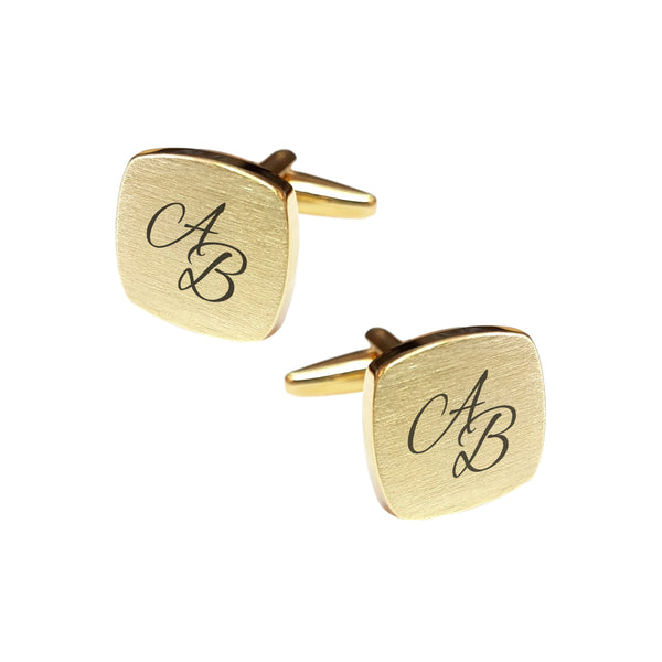 Manchetknopen Vierkant Mat afgeronde hoeken met Lettergravure - Goudkleurig