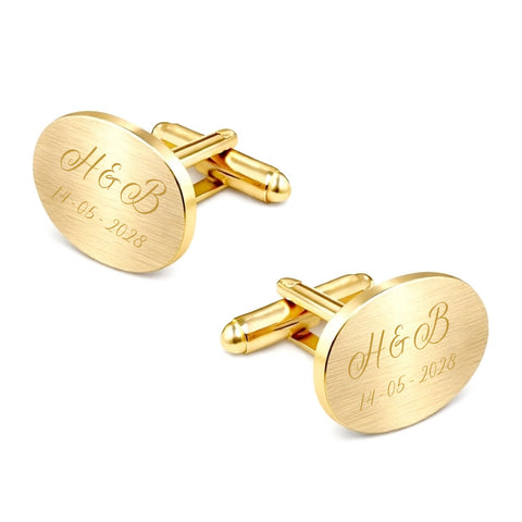 Manchetknopen Ovaal Mat met Datum en Lettergravure - Goudkleurig Gematteerd