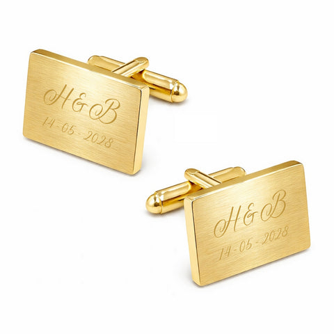 Manchetknopen Rechthoek Mat met Datum en Lettergravure - Goudkleurig