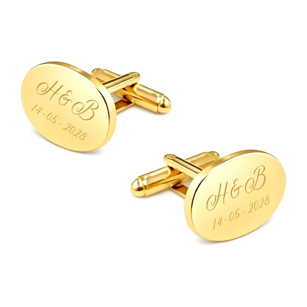 Manchetknopen Ovaal Glans met Datum en Lettergravure - Goudkleurig