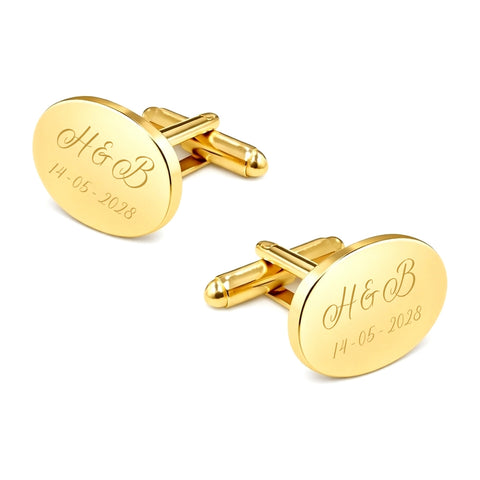 Manchetknopen Ovaal Glans met Datum en Lettergravure - Goudkleurig