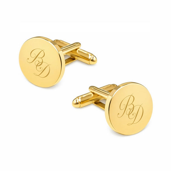 Manchetknopen Rond Glans met Lettergravure - Goudkleurig