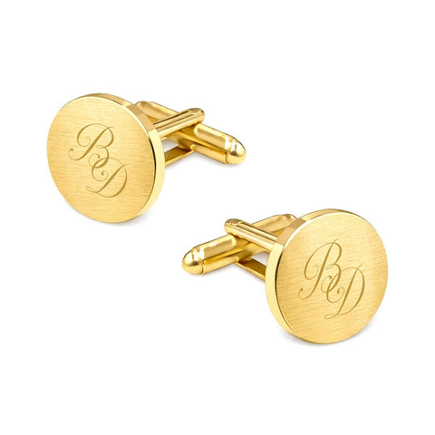 Manchetknopen Rond Mat met Lettergravure - Goudkleurig