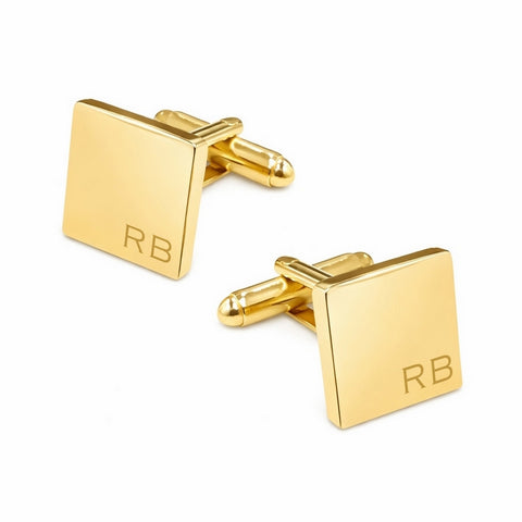 Manchetknopen Vierkant Glans met initialen in de hoeken- Goudkleurig
