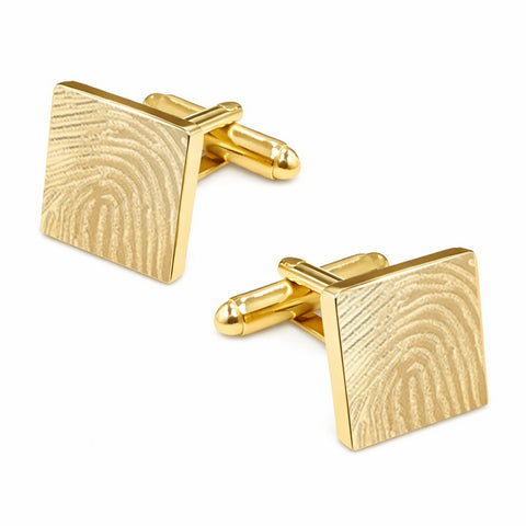 Manchetknopen Vierkant Glans met Vingerafdrukgravure - Goudkleurig