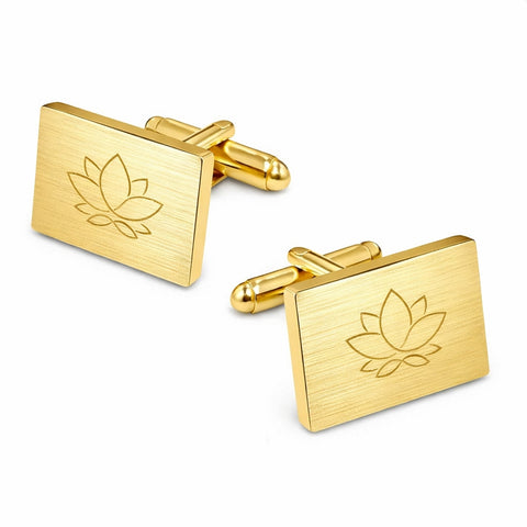 Manchetknopen Rechthoek Mat met Logogravure - Goudkleurig