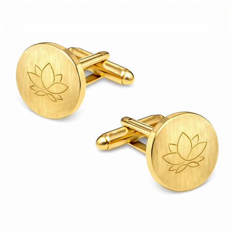 Manchetknopen Rond Mat met Logogravure - Goudkleurig