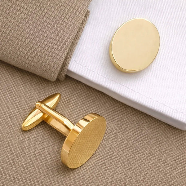 Manchetknopen Ovaal Glans met uw Familiewapen gravure - Goudkleurig