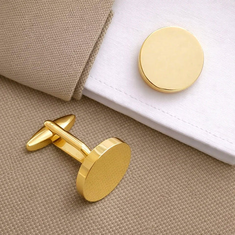 Manchetknopen Rond Glans met uw Familiewapen gravure - Goudkleurig