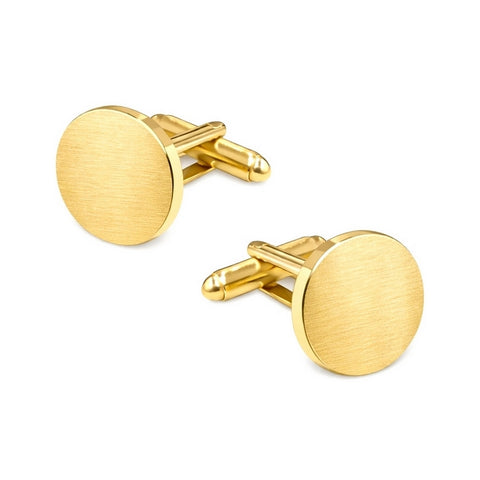 Manchetknopen Rond Mat met uw Familiewapen gravure - Goudkleurig