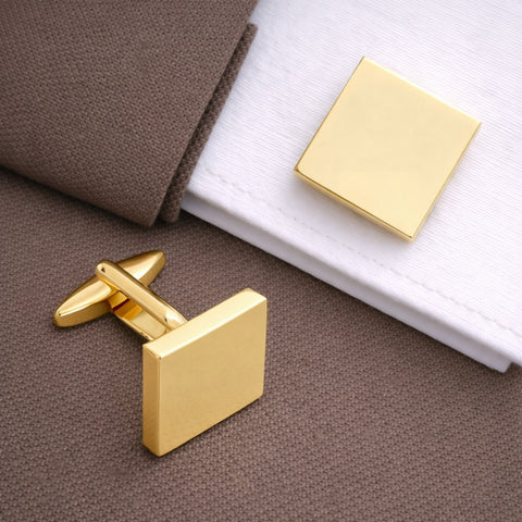Manchetknopen Vierkant Glans met initialen in de hoeken- Goudkleurig